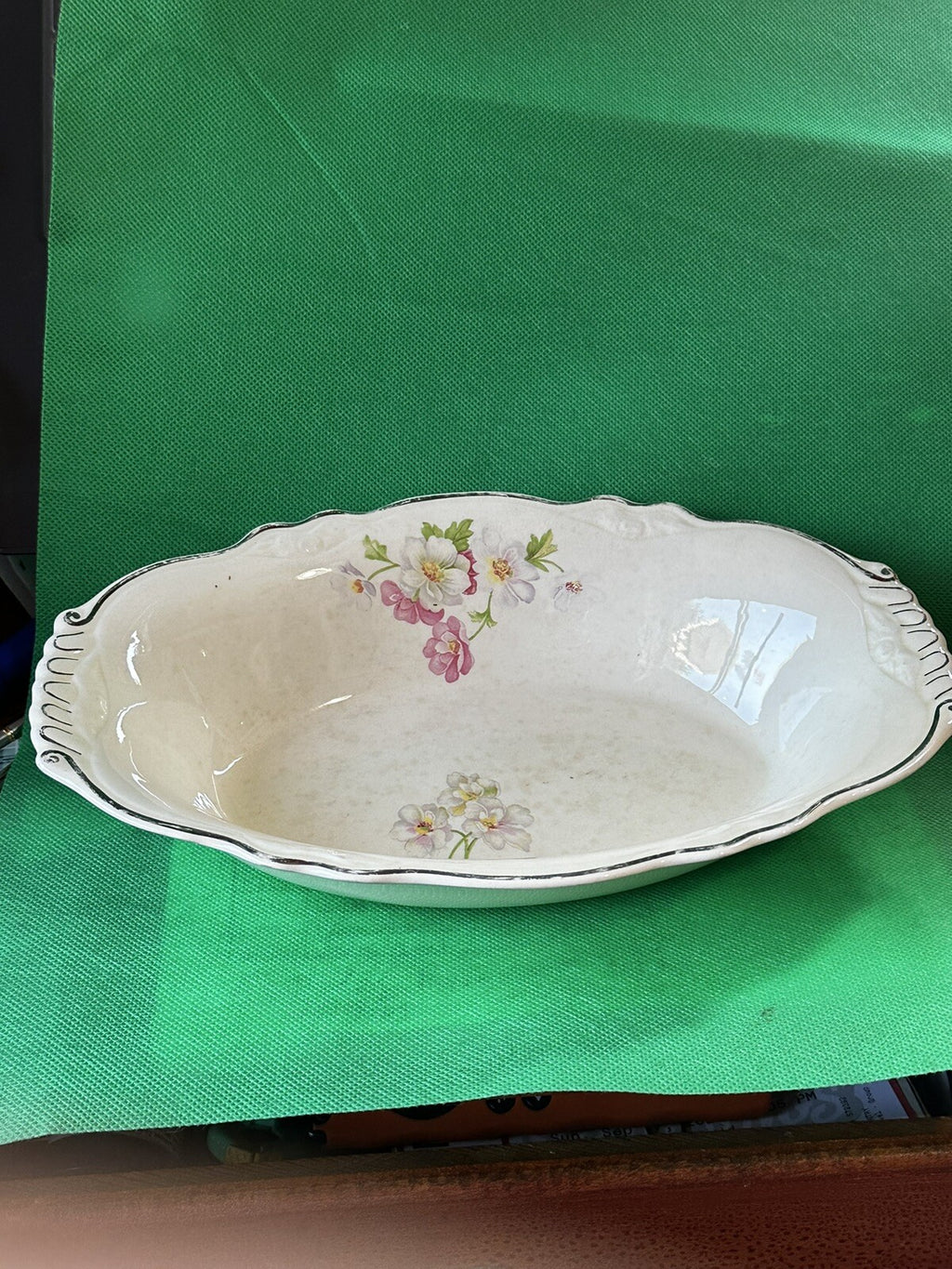Vintage 1930'sHomer Laughlin "Virginia Rose" Oval Serving Bowl Platinum Trim0