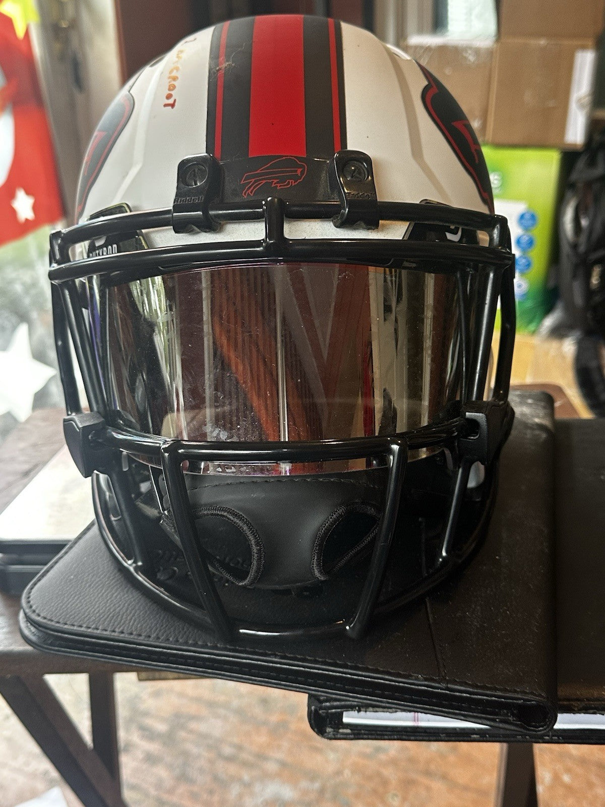 BUFFALO BILLS GREG ROUSSEAU SIGNED Lunar Eclipse F/S  REP HELMET Inscription COA1