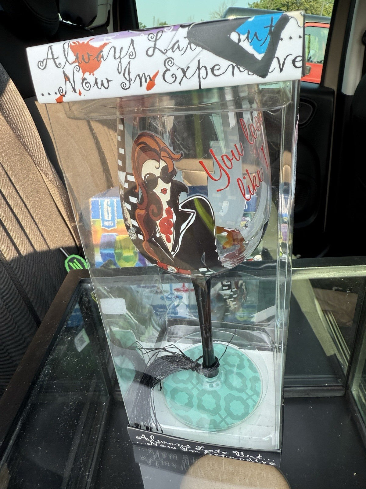 NIB NOVELTY DE-LITE HAND PAINTED “ITS MY PARTY” WINE GLASS CANDLE DESIGN BIN 992