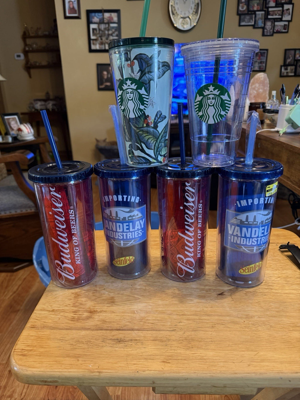 LOT 2 BUDWEISER, 2 VANDALAY 20oz 2 STARBUCKS 16oz TUMBLERS-STRAWS, LIDS  Box 220