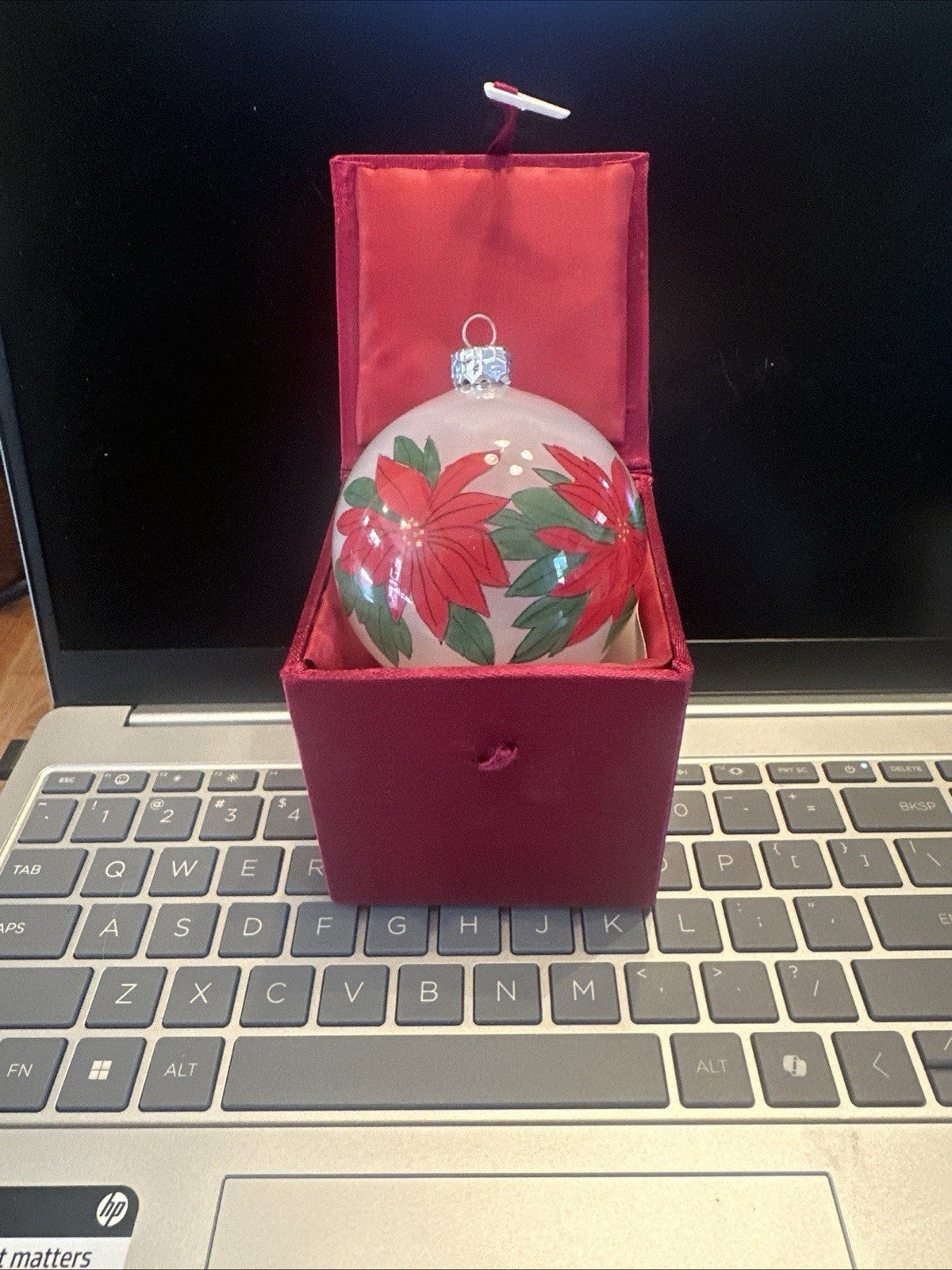 Zhenzhuinc - Reverse Hand Painted “POINSETTIA “ Glass  Ornament In Box  XMAS1