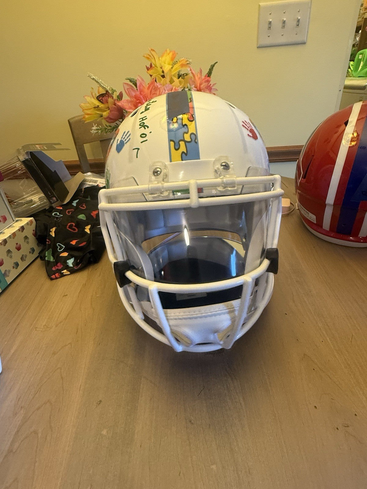 Bills Jim Kelly / Marv Levy Full Size “Autism” Custom Rep With Visor and TSE COA3