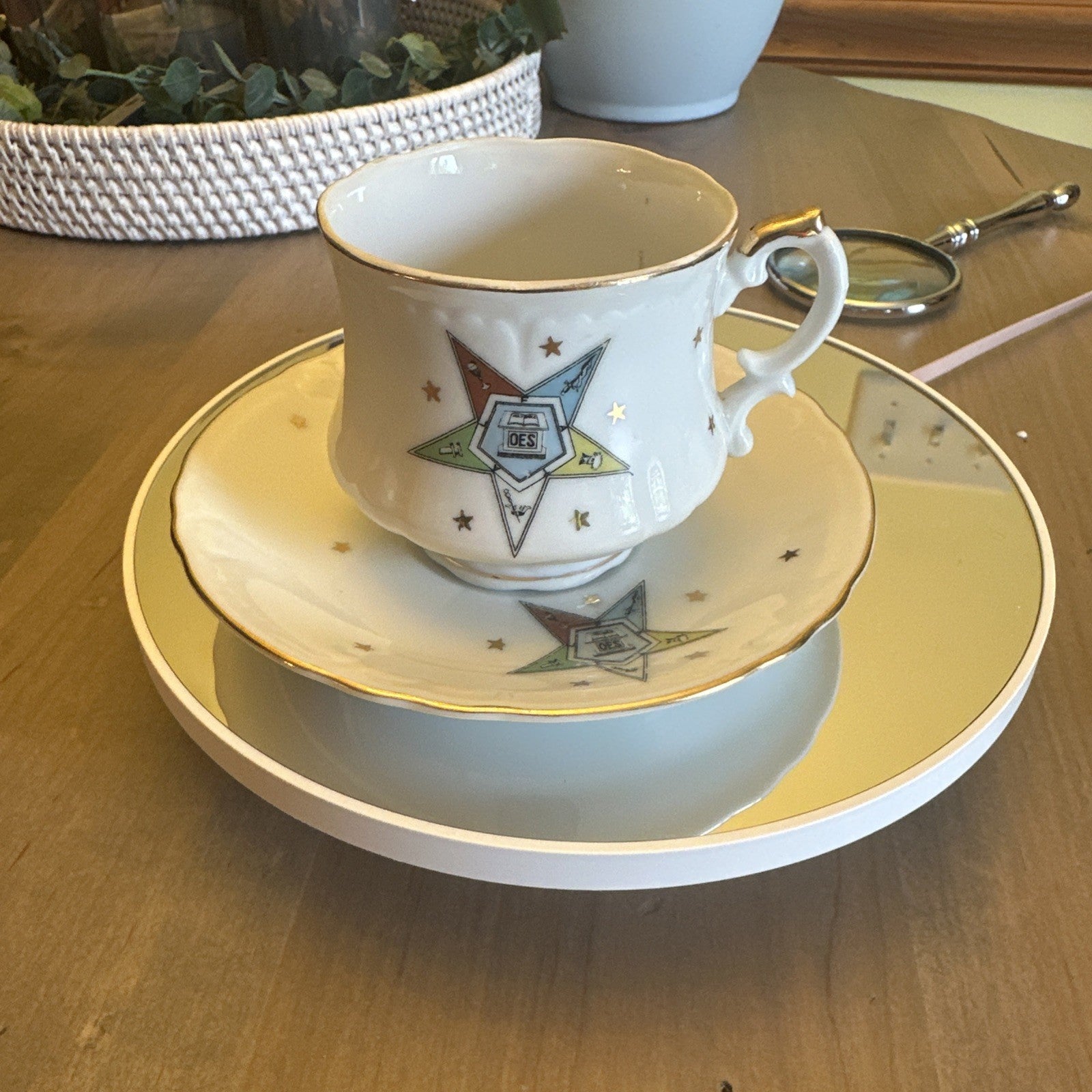 Vintage Order of Eastern Star Tea Cup Saucer Set Lefton China Masonic CHN 400