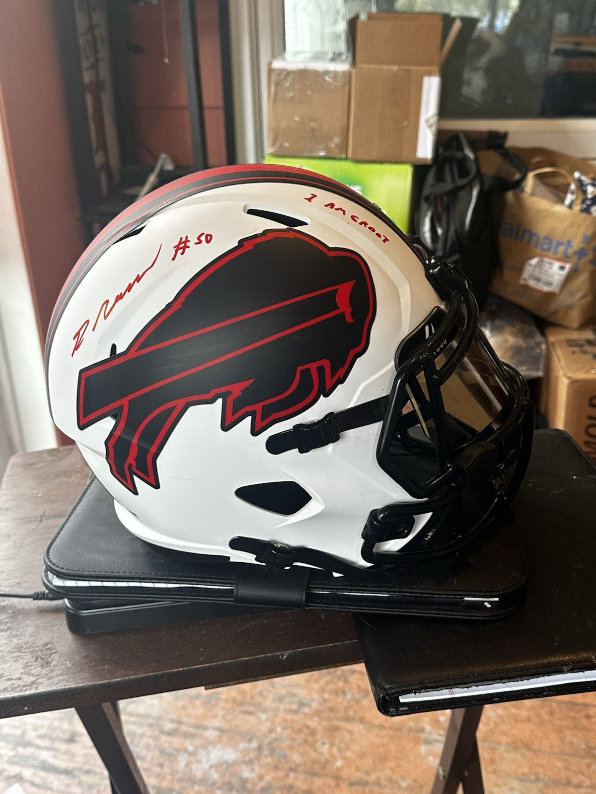 BUFFALO BILLS GREG ROUSSEAU SIGNED Lunar Eclipse F/S  REP HELMET Inscription COA0