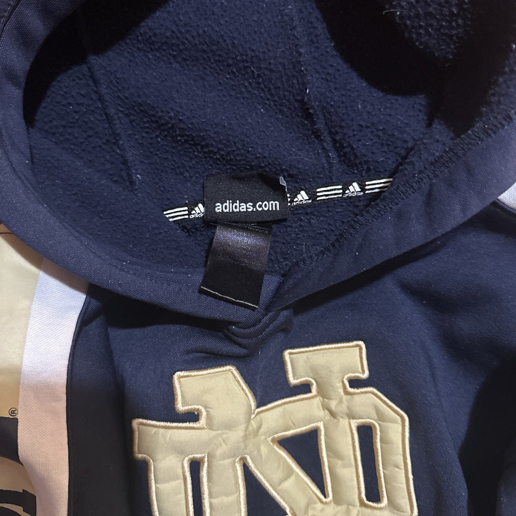 Adidas Notre Dame Adult L / M Fighting Irish Striped Spell Out Navy Hoodie B 5881