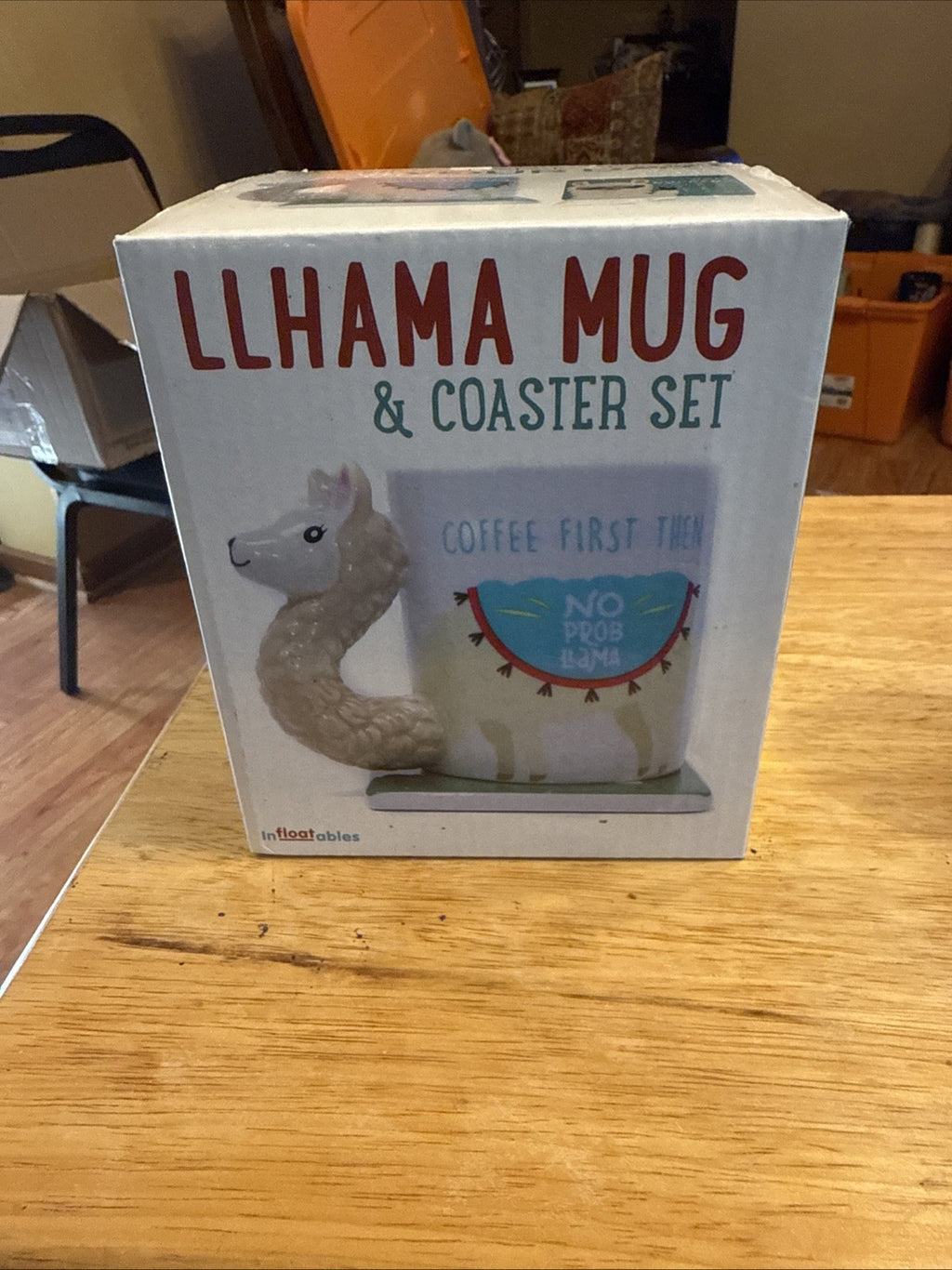 NIB Llhama Cup Mug & Coaster set Figural Ceramic Infloatables Coffee Tea BIN 990