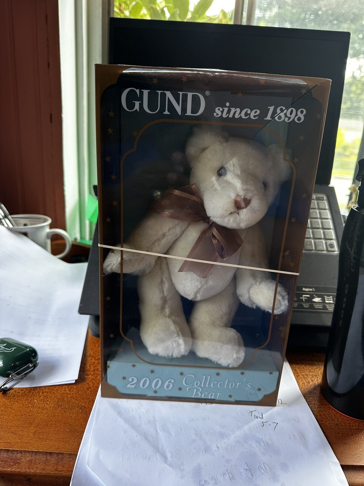 Fluffy RARE VINTAGE GUND - White GUNDY BEAR - #2006 - 9 1/2" - 2006 - Original0