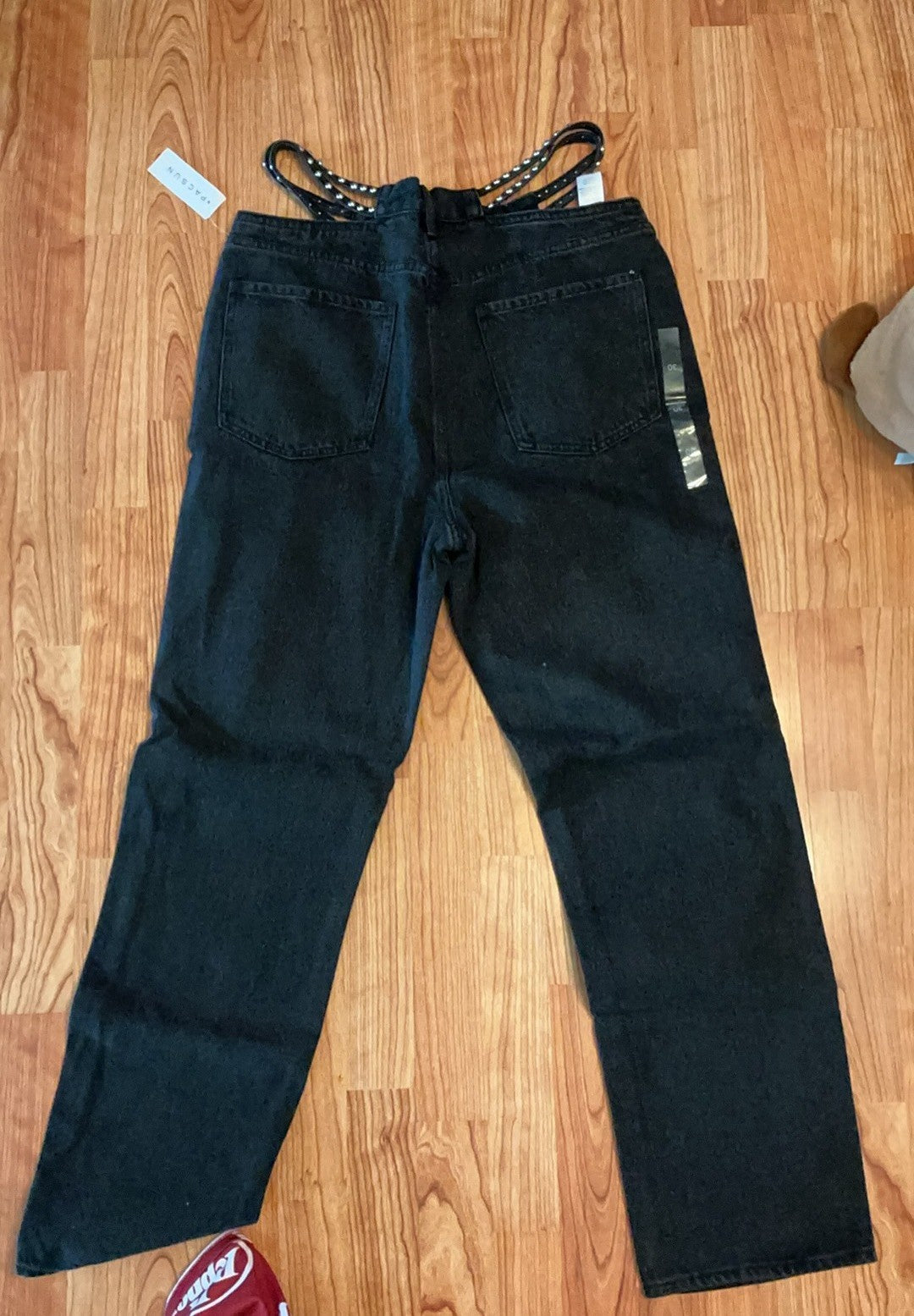 PacSun Women Black Denim High Rise Straight Leg Button fly W/ Belt Size 301