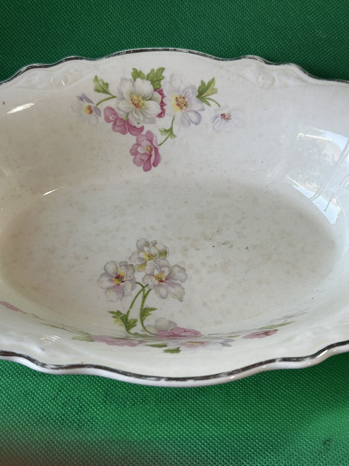 Vintage 1930'sHomer Laughlin "Virginia Rose" Oval Serving Bowl Platinum Trim1