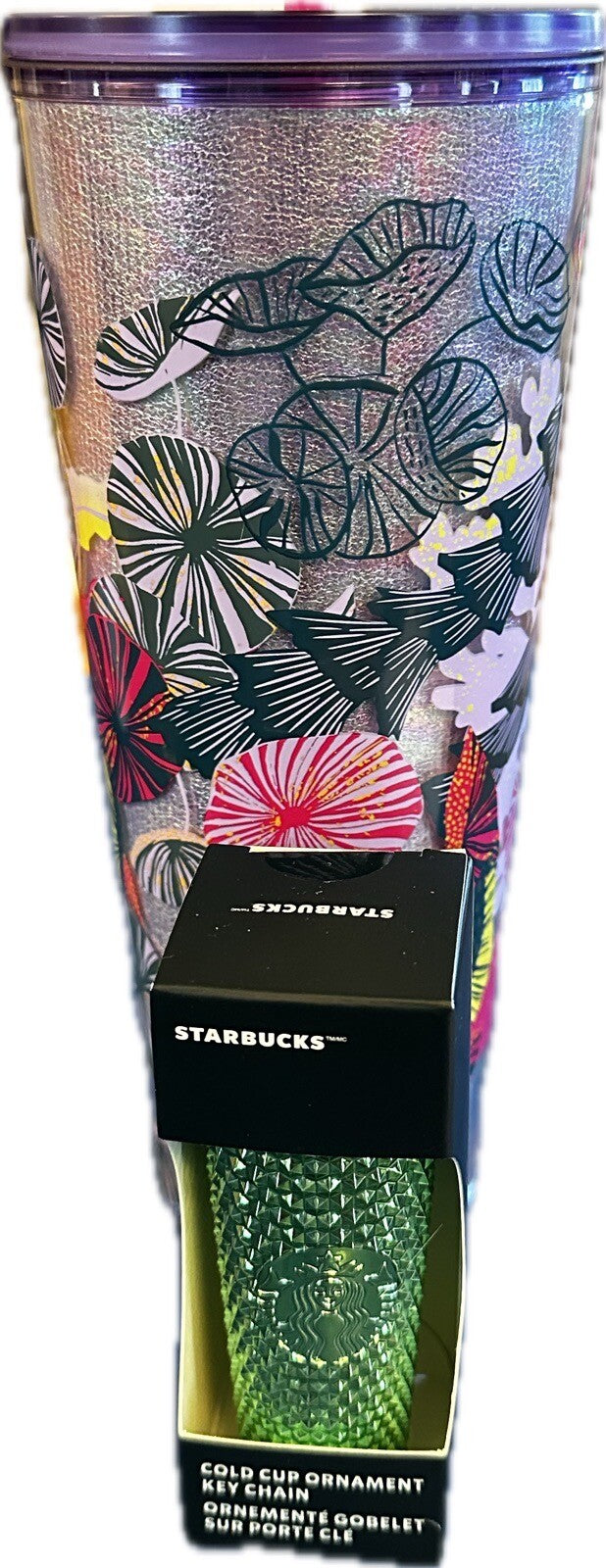 NWT Starbucks Fall 2023 Lilac Holo Jellyfish & Parasols Cup With  Green Keychain0