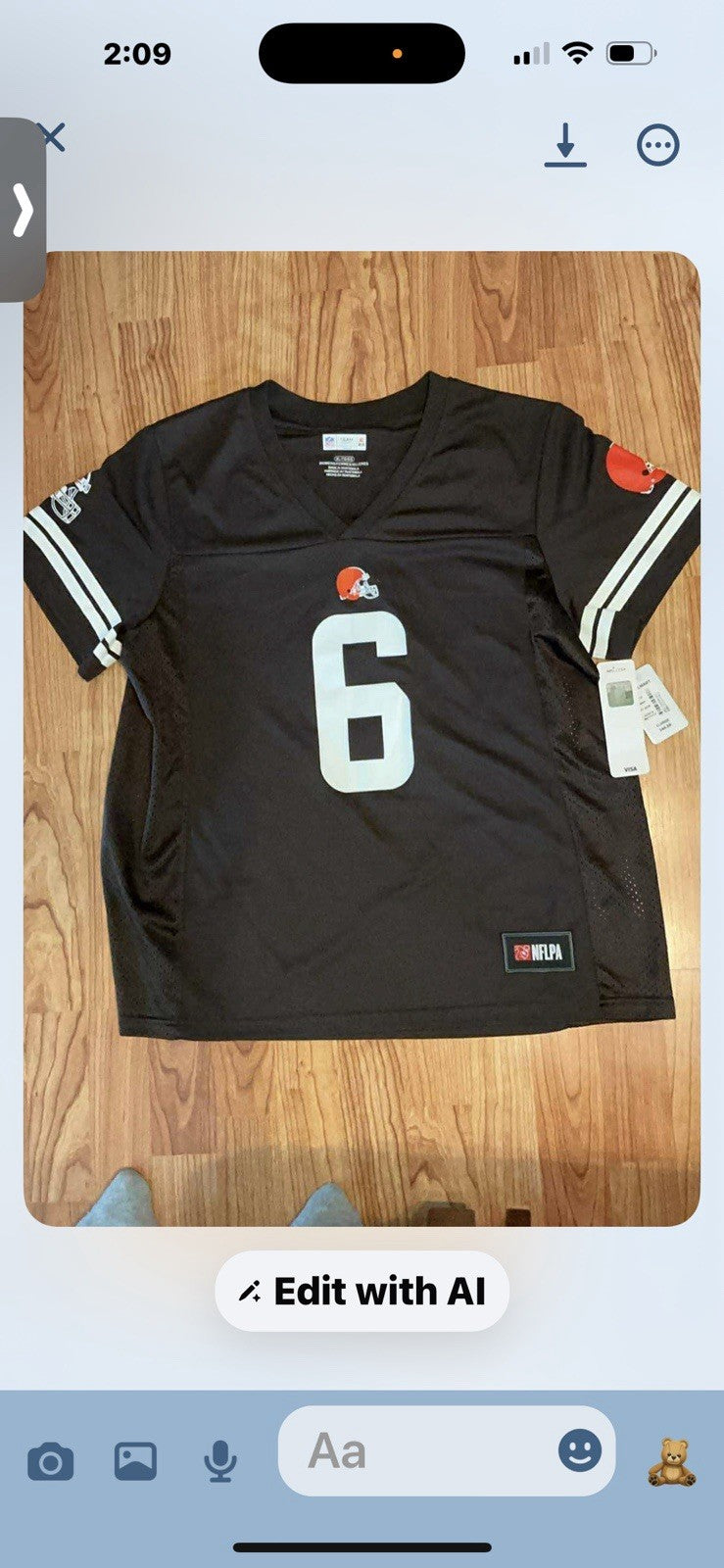 NWT NFLPA NFL Cleveland Browns Mayfield #6 Football Jersey Women’s XL BIN 30