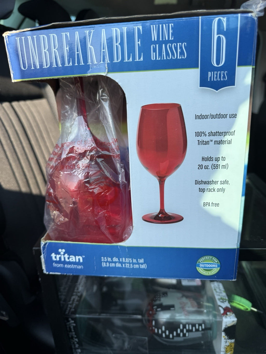 Tritan 6 piece Shatterproof BPA-free 20 oz Wine/Water Goblets 6 color pk SHE 41