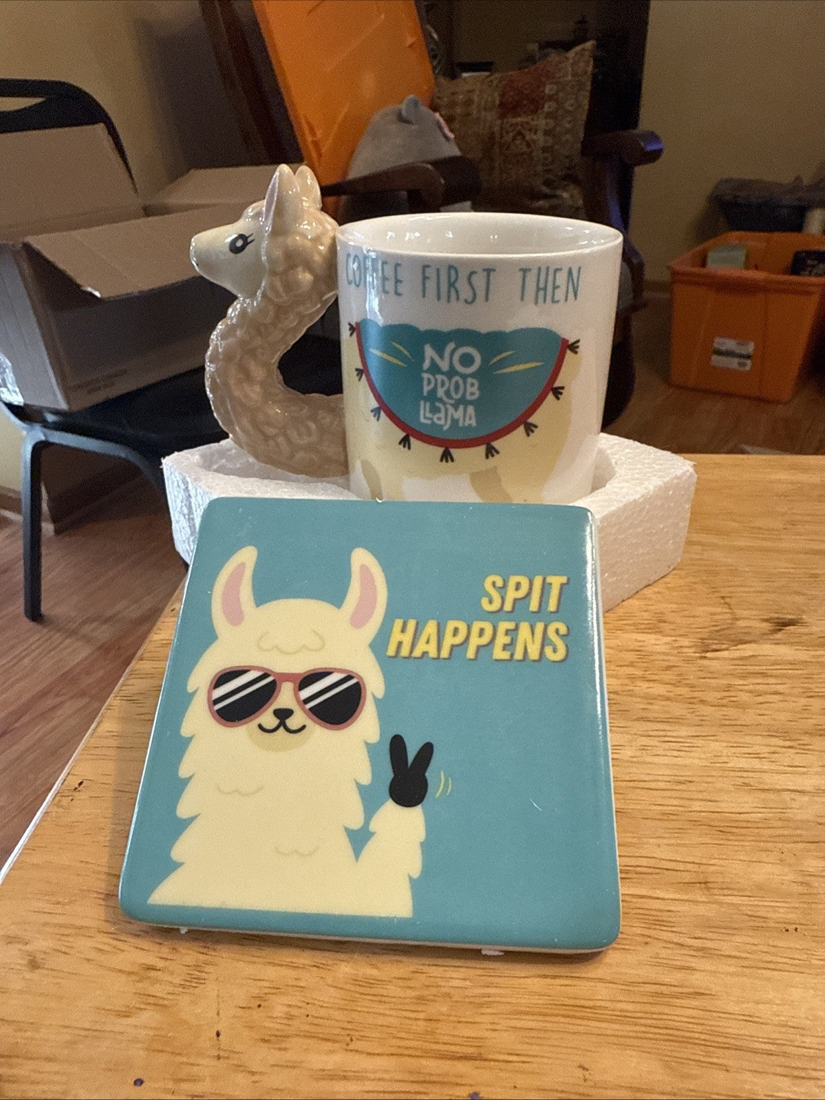 NIB Llhama Cup Mug & Coaster set Figural Ceramic Infloatables Coffee Tea BIN 993