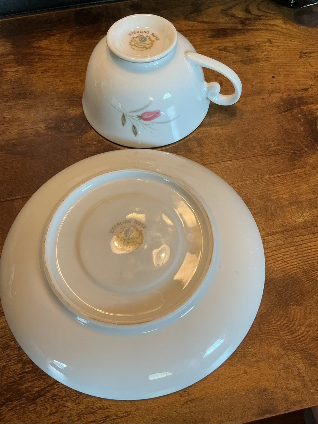 Pink Sterling Rose Tea Cup and Saucer Japan Silver Trim  Diamond China CHN 172