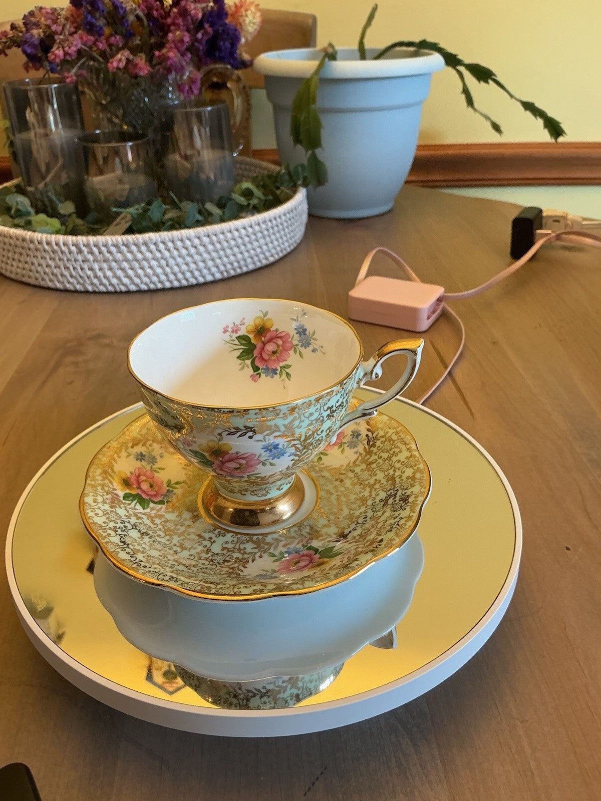 Royal Standard Teacup and Saucer Pink Rose Gold Accents CHN 331