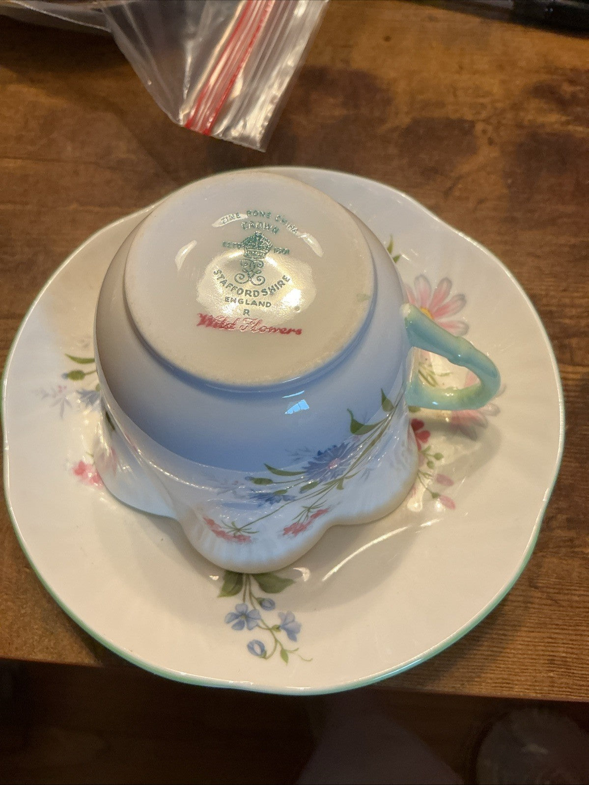 Crown Staffordshire Tea Cup & Saucer Wild Flowers Fine Bone China England CHN 091