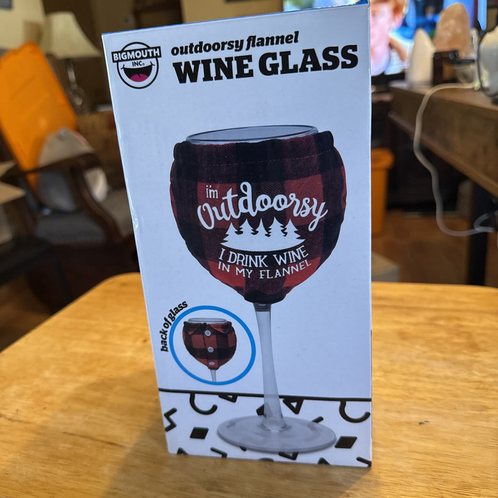 Outdoorsy Flannel Large Wine Glass NEW In The Box! Holiday Christmas Gift BIN 990