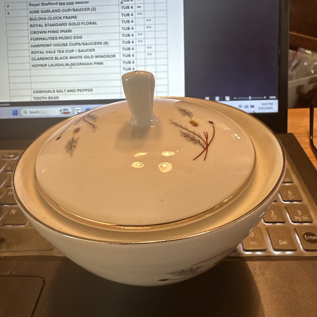 Valmont China Royal Wheat Pattern Sugar Bowl, Lid &Creamer Made In Japan CHN 431