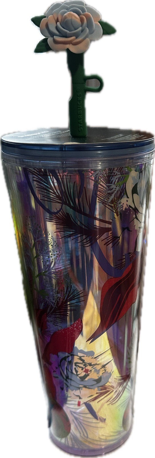 Starbucks  2023 Rose Silicone Straw Topper Venti Cold Cup Tumbler & Keychain NEW1