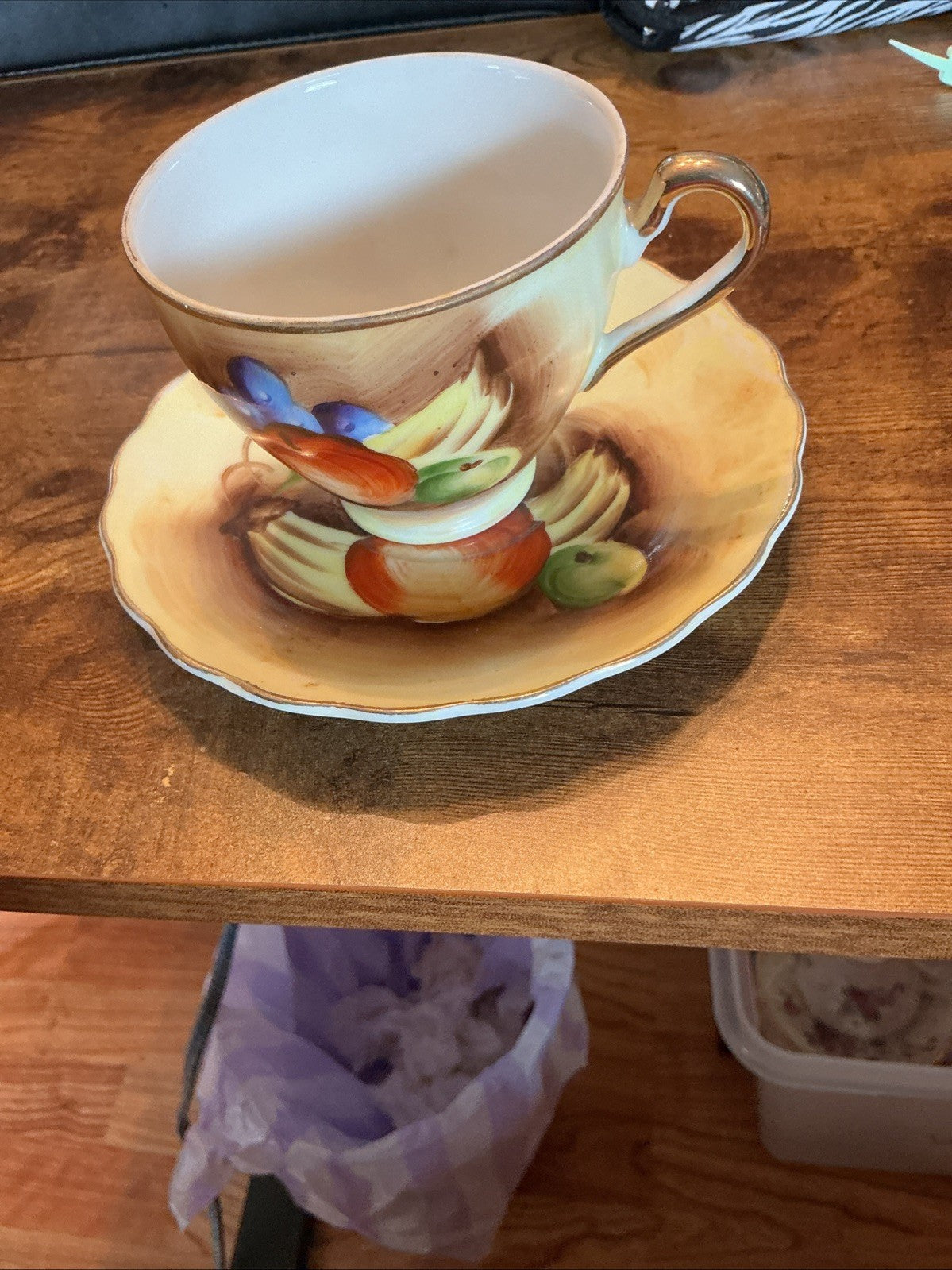 Vintage Hand Painted Harvest Fruit Apple Grapes Banana Cup Saucer CHN 130