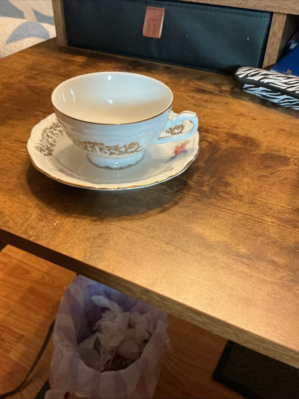 Czech Republic Teacup And Saucer - Roses With Gold CHN 23 WHT 10