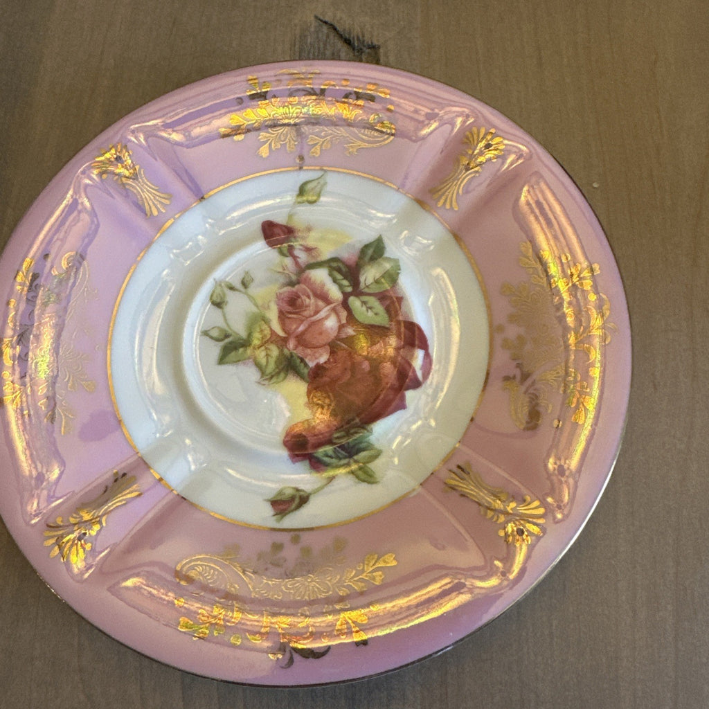Vintage Pink Gold Roses Cup Saucer Set Iridescent L M Royal Halsey China CHN 491