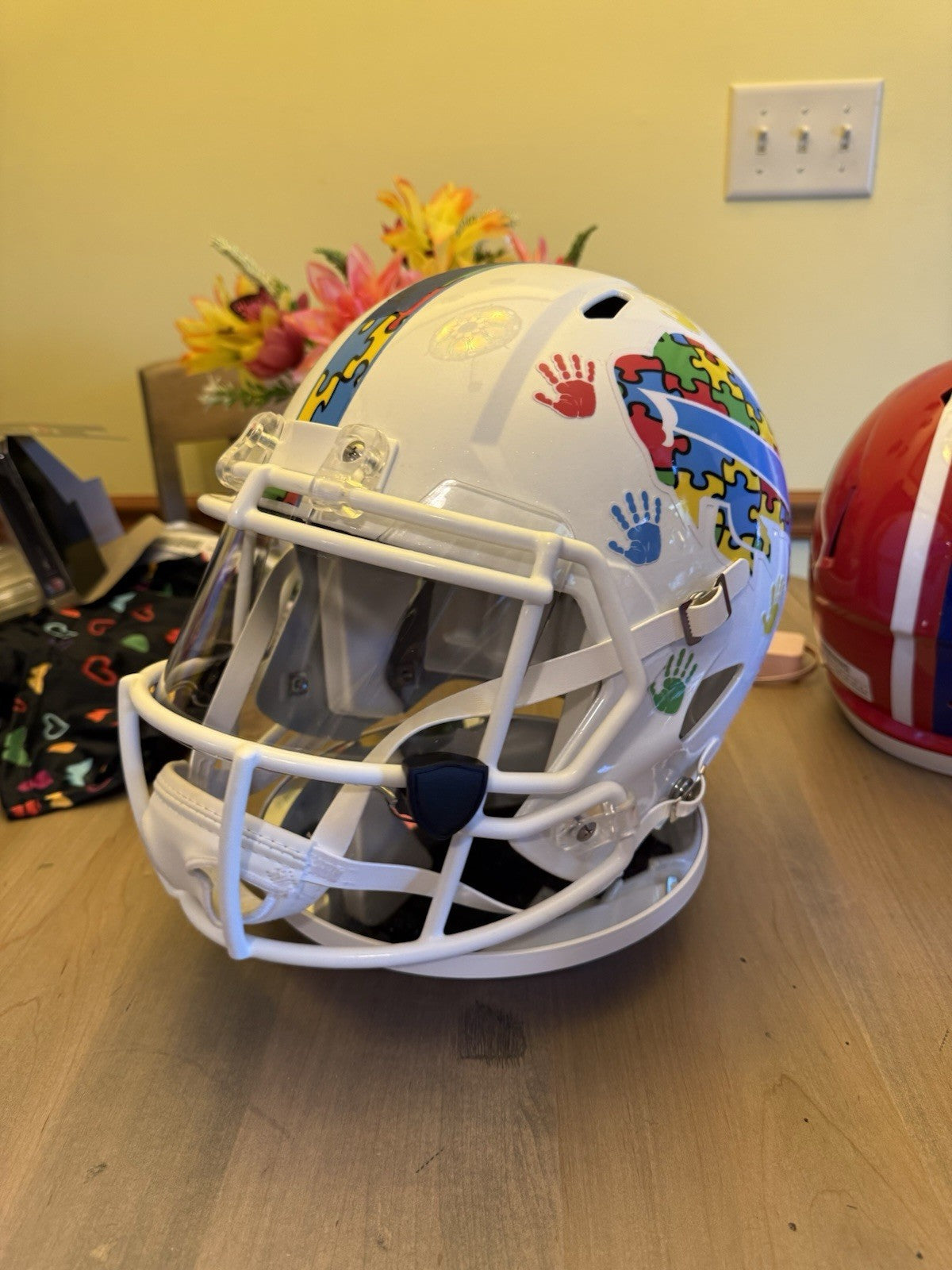 Bills Jim Kelly / Marv Levy Full Size “Autism” Custom Rep With Visor and TSE COA2