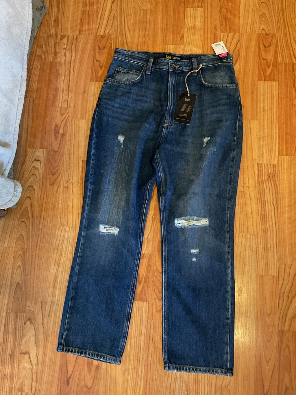 Lee Modern Blue High Rise Frayed Straight Leg Ankle Women's 32/32 Jeans B 3102