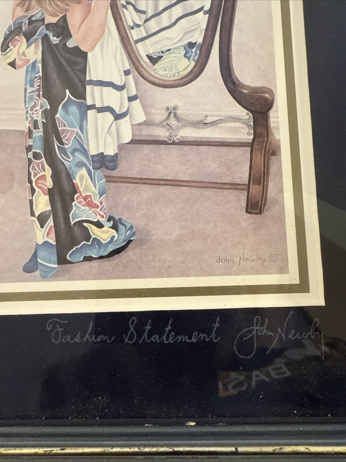 John Newby Print “Fashion Statement"  Dressing In Mirror Framed Signed BIN 231