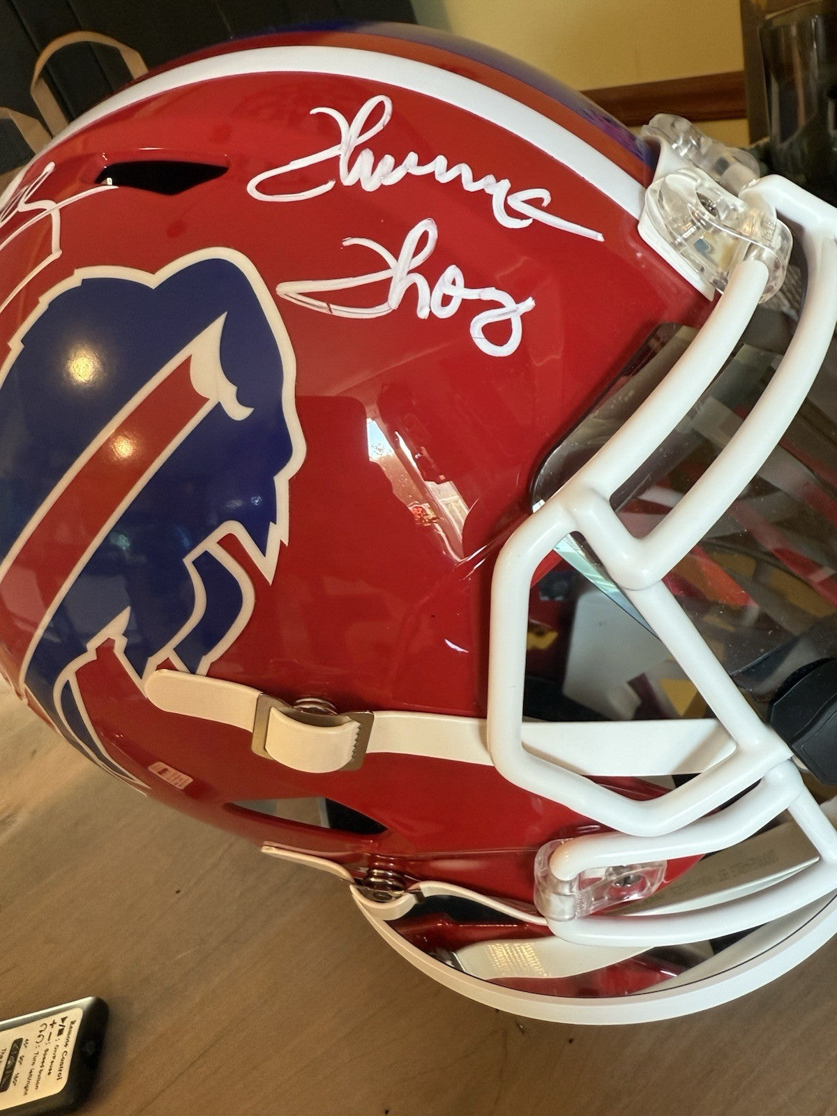 Jim Kelly/ Thomas /Reed Signed Bills FS Replica Speed Helmet BAS/TSE COA1