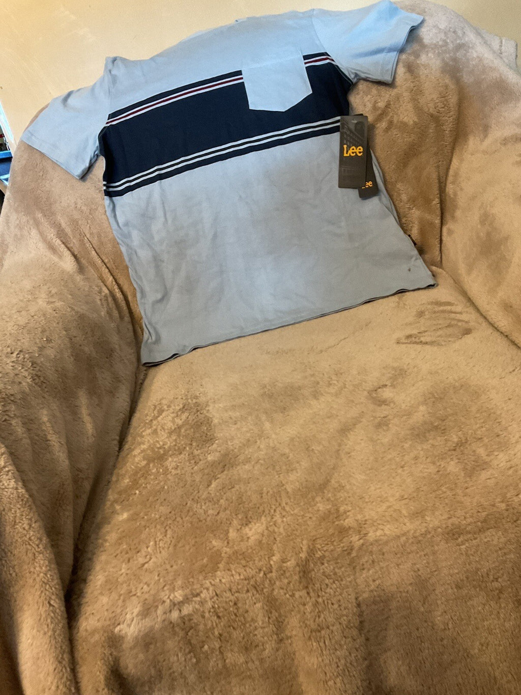 Lee Mens Tee Light Blue And Dark Blue Basic Size Large B 1311