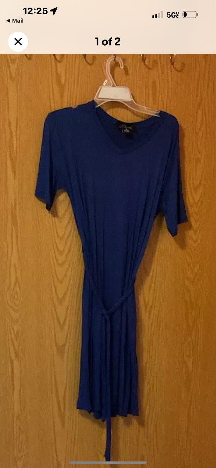 Daily Blue T-Shirt Dress Midi Woman's Tie Belt Stretch Knit BIN 61