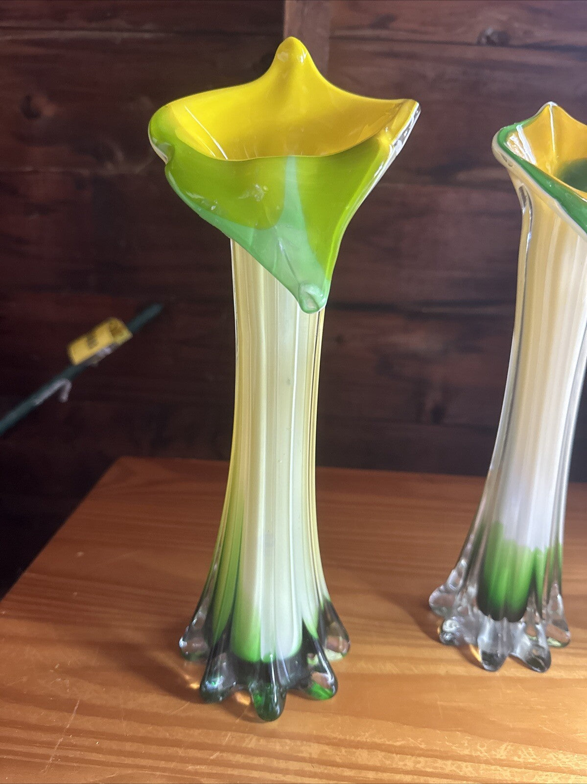 HAND BLOWN VINTAGE ART GLASS CALLA LILY 12" TALL MULTICOLOR VASE0