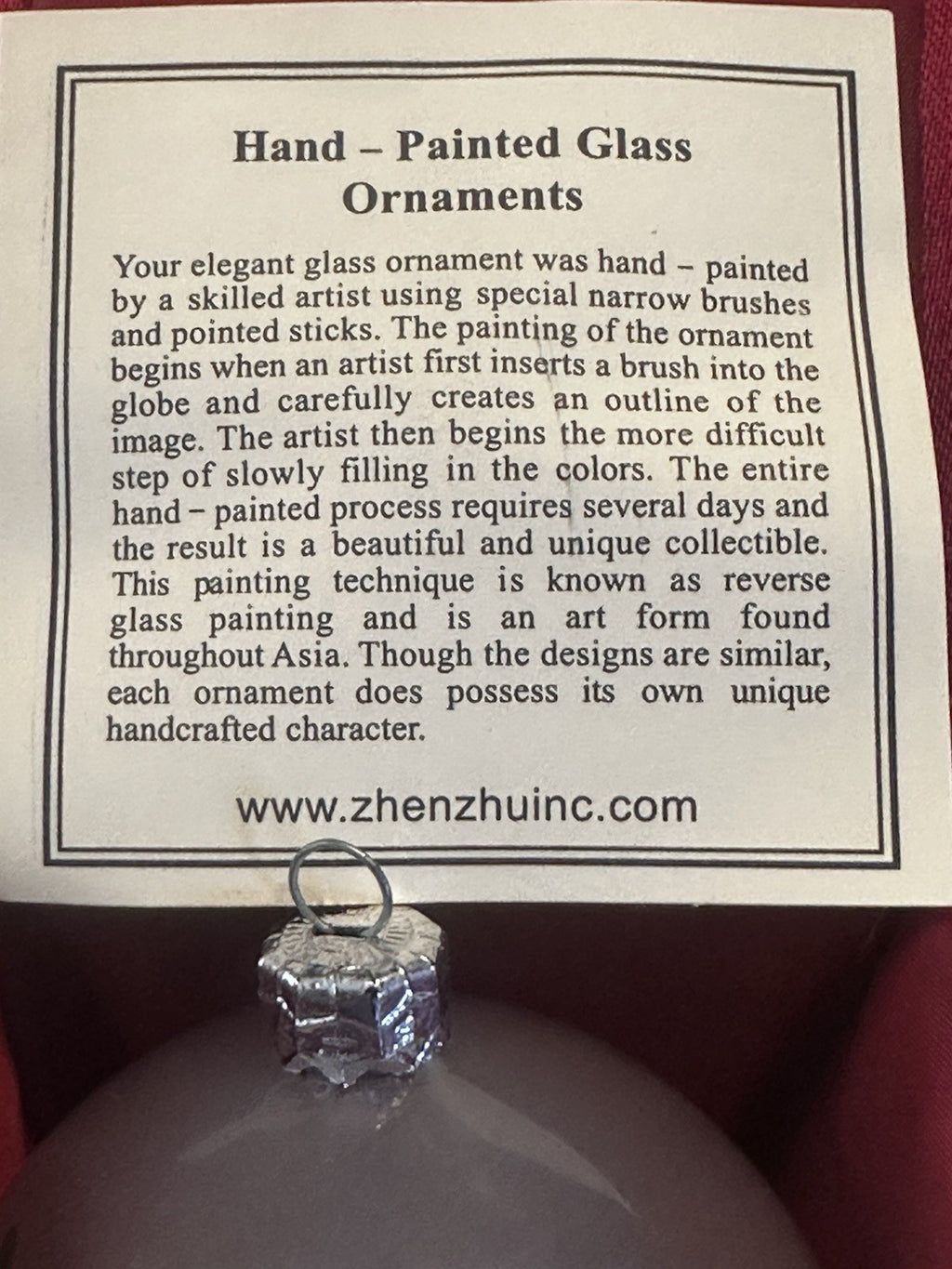 Zhenzhuinc - Reverse Hand Painted “POINSETTIA “ Glass  Ornament In Box  XMAS3