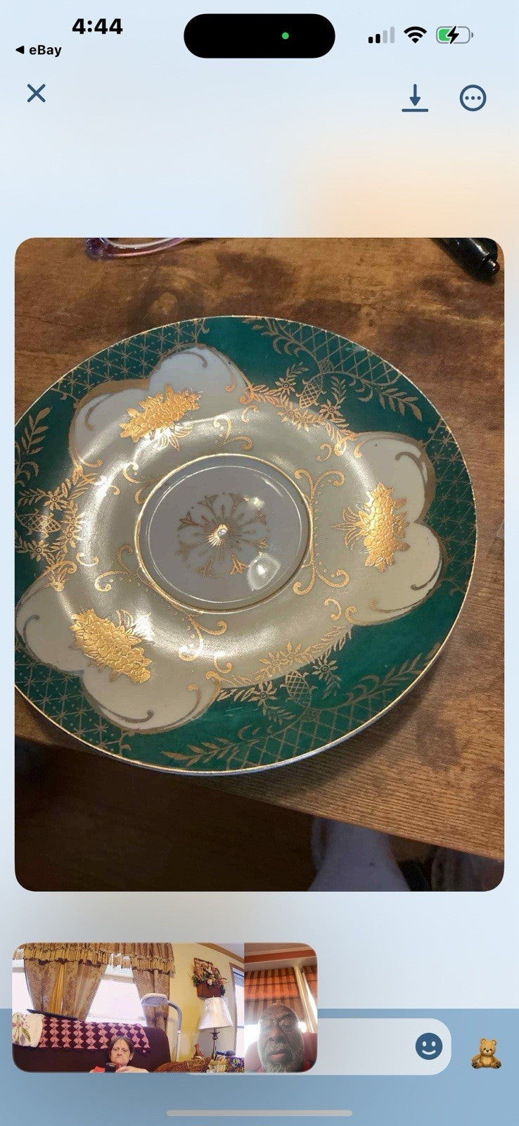 Lefton China Footed Teacup & Saucer Teal Gold Rim  Hand Painted Floral CHN 121