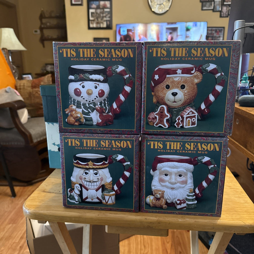 Tis The Season Holiday Mug Set Of Four Mugs W/ Original Boxes Brand New BIN 990