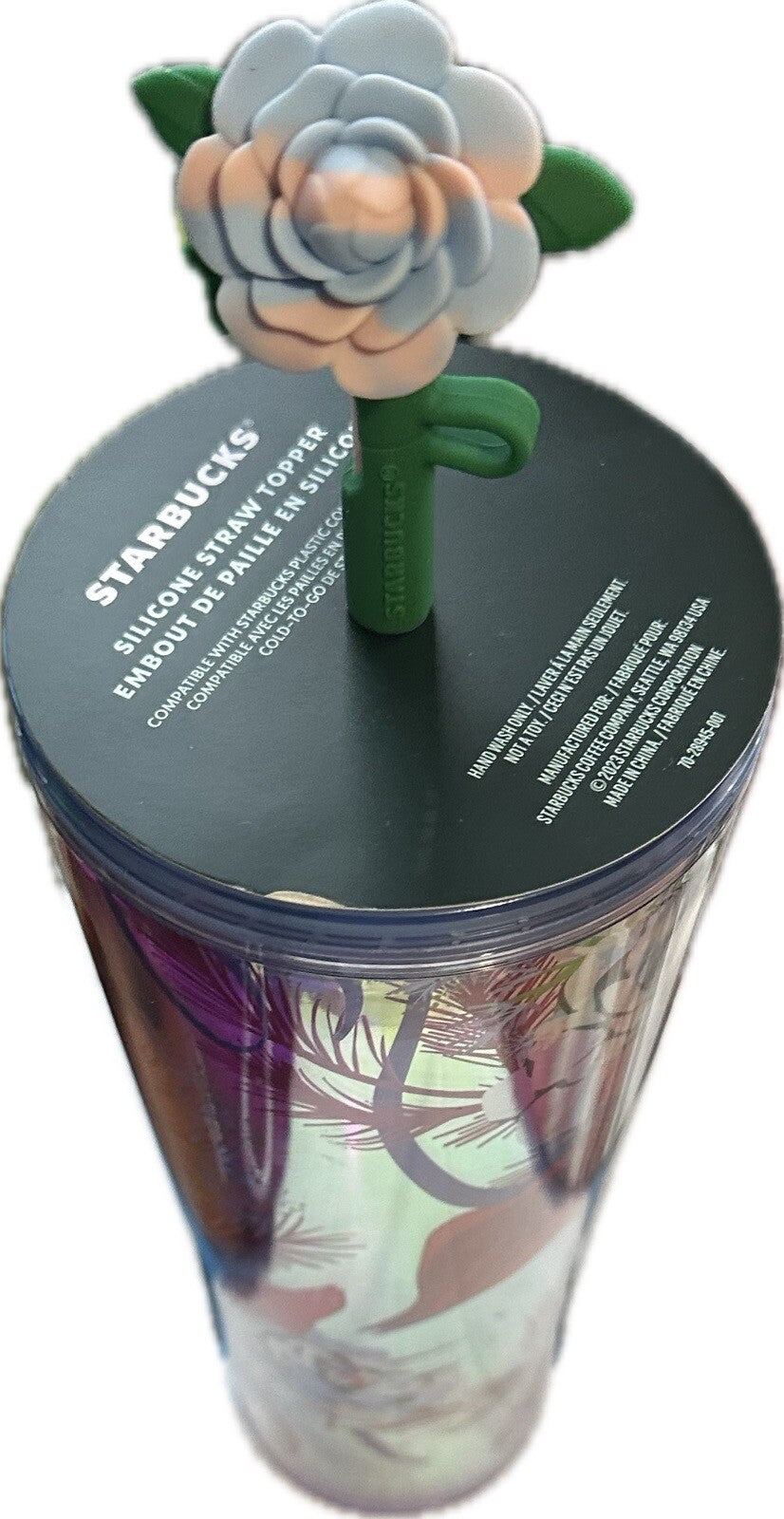Starbucks  2023 Rose Silicone Straw Topper Venti Cold Cup Tumbler & Keychain NEW3