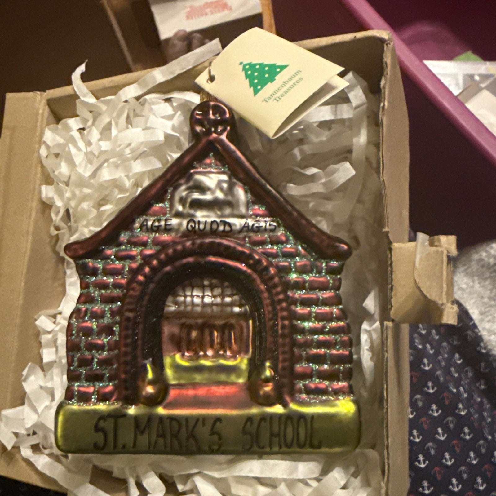 Tannenbaum Treasures Blown Glass “St. Mark’s School”Ornament BIN 990