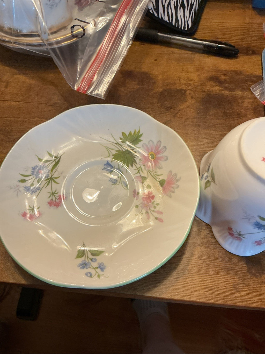 Crown Staffordshire Tea Cup & Saucer Wild Flowers Fine Bone China England CHN 092