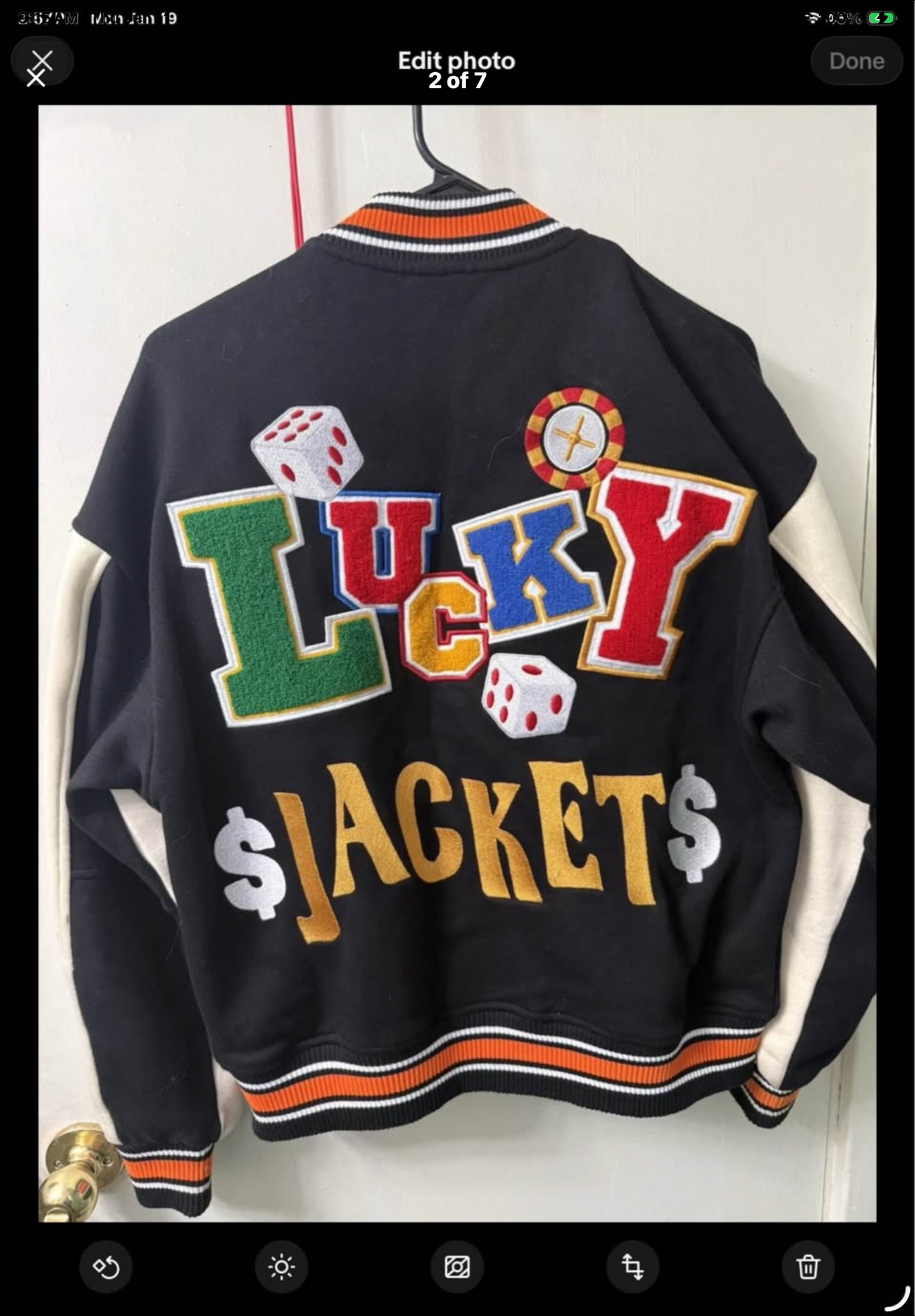Embroidered Varsity Poker Jacket Black And Orange "Lucky Jacket" New Wave Street