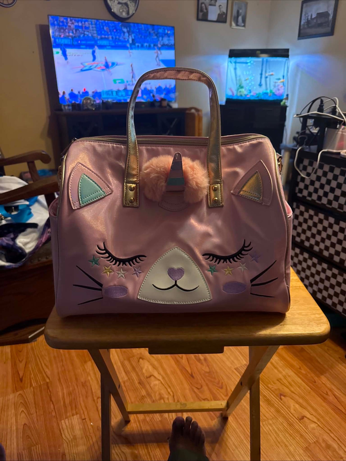 Pink Kitty Unicorn Duffle Bag Little Girls Travel Bag with Shoulder Strap