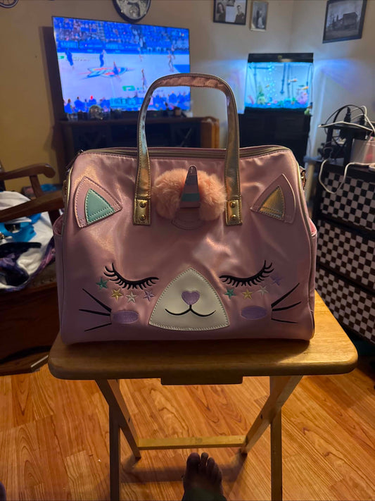 Pink Kitty Unicorn Duffle Bag Little Girls Travel Bag with Shoulder Strap