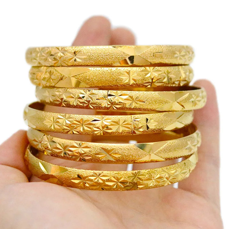 Dropshipping Wholesales 8mm Brass Fashion Bracelet Star Carved Bangle Wedding Gift for Middle Eastern Brides Jewelry