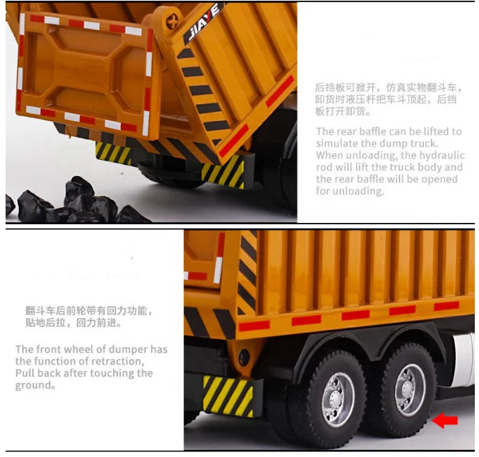 Diecast Toy Vehicles Dump Truck Transporter Sound and Light Pull Back Alloy Toy  for Collection or Gift