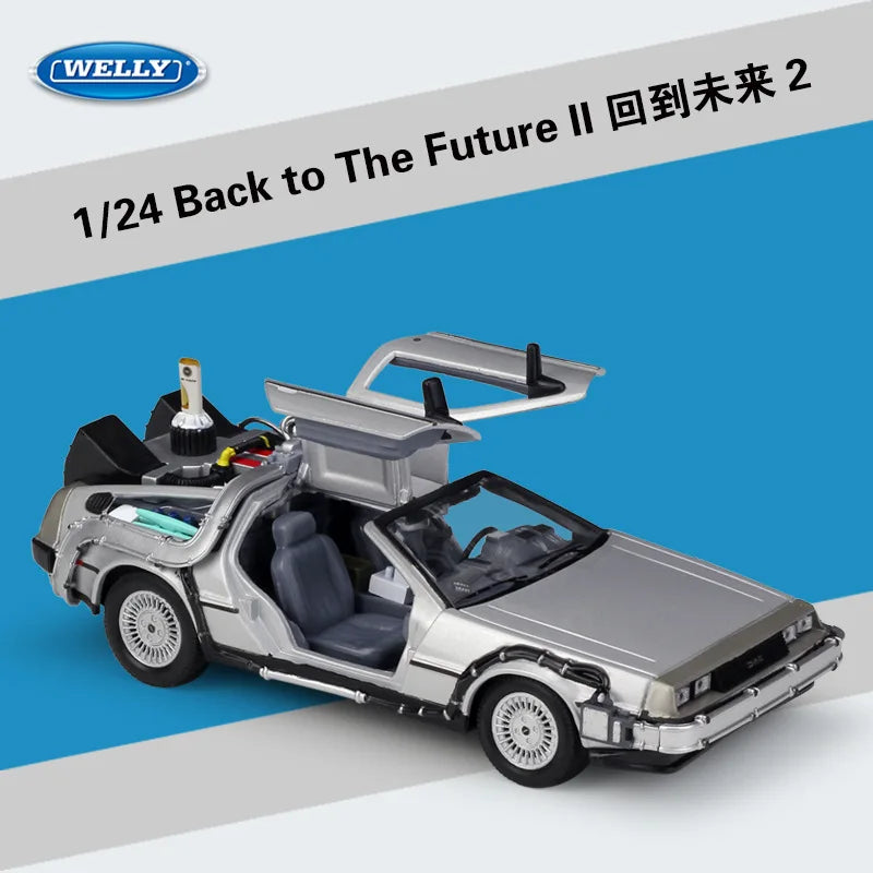 1/24 Diecast Alloy Model Car DMC-12 Delorean Back to the Future Time Machine Plastic Metal Toy Car for Kids Gift Collection