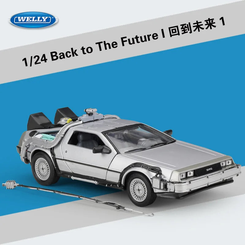 1/24 Diecast Alloy Model Car DMC-12 Delorean Back to the Future Time Machine Plastic Metal Toy Car for Kids Gift Collection