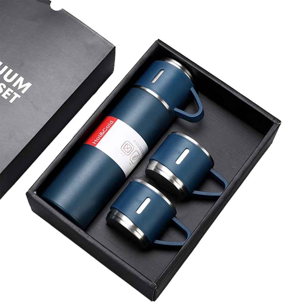 Christmas Gift 3pcs Personalized Outdoor Travel Coffee Tea Thermos Vacuum Flask Stainless Steel Water Bottle Gift Set With 2 Cup