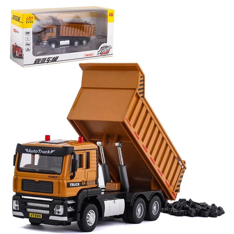 Diecast Toy Vehicles Dump Truck Transporter Sound and Light Pull Back Alloy Toy  for Collection or Gift