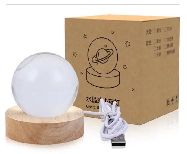 3D Warm White USB Power Crystal Ball Moon Night Light LED Planet Globe Table Lamp Home Decor Gift