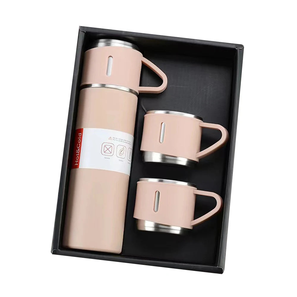 Christmas Gift 3pcs Personalized Outdoor Travel Coffee Tea Thermos Vacuum Flask Stainless Steel Water Bottle Gift Set With 2 Cup